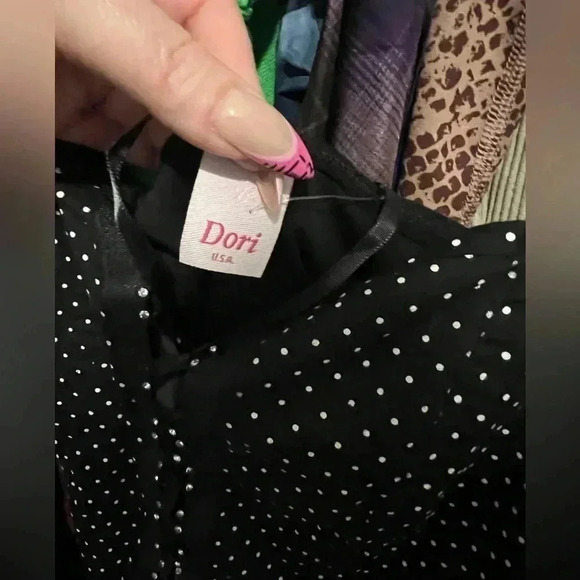 Black and White Polka Dot Bustier Corset Rhinestone Lace Up Top - Picture 8 of 8